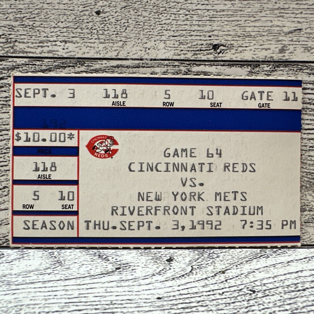 Cincinnati Reds Ticket Stub 1992 vs New York Mets Riverfront Stadium - 10